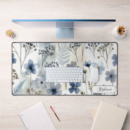 Delicate Blue Botanical Organic Custom デスクマット