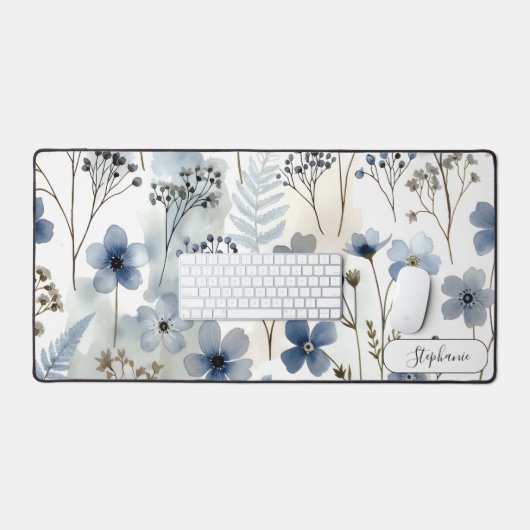 Delicate Blue Botanical Organic Custom デスクマット (キーボード&マウス)