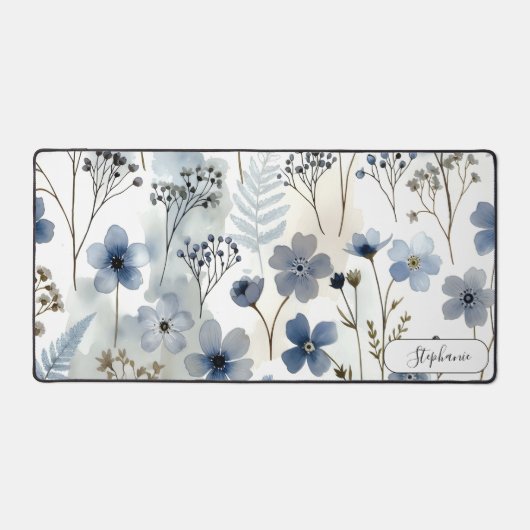 Delicate Blue Botanical Organic Custom デスクマット (正面)