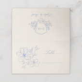 Delicate Blue Floral Monogrammed Crest プレイスカード (外部開封)