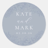 Delicate Blue Floral Wedding ラウンドシール (正面)