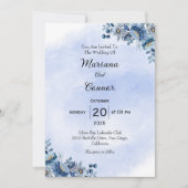 Delicate Blue Floral Wedding Invitation 招待状 (正面)