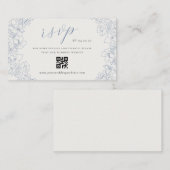 Delicate Blue Floral Wedding QR code RSVP エンクロージャーカード (正面/裏面)