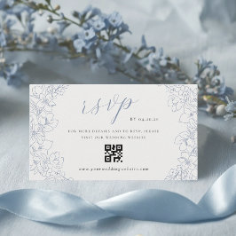 Delicate Blue Floral Wedding QR code RSVP エンクロージャーカード