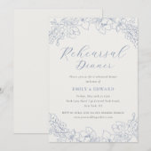 Delicate Blue Floral Wedding Rehearsal Dinner 招待状 (正面/裏面)