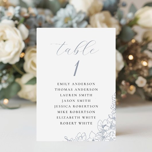 Delicate Blue Floral Wedding Seating Chart テーブルナンバー