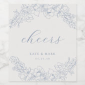 Delicate Blue Floral Wedding Wine Bottle Labels ワインラベル (シングルラベル)