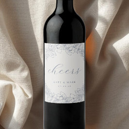 Delicate Blue Floral Wedding Wine Bottle Labels ワインラベル