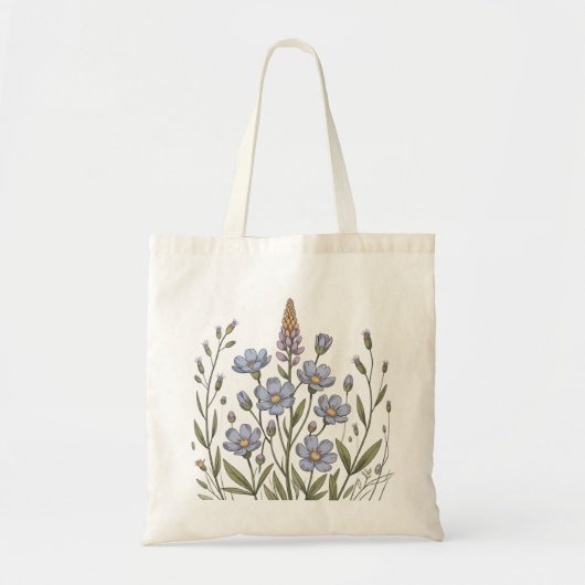 Delicate Blue Flowers & Leaves – Botanical Nature トートバッグ (正面)