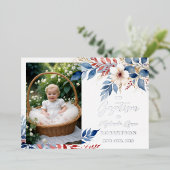 Delicate Blue & Red Shades Floral Botanical Posies 箔招待状 (立ち正面)