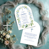 Delicate Blue Shades Floral Frame Arch Baptisme 招待状
