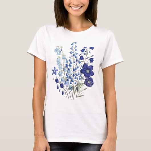 Delicate Blue Wildflower Botanical Sketch Women's Tシャツ (正面)