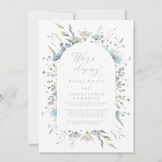 Delicate Blue Wildflowers Elopement Reception 招待状 (正面)