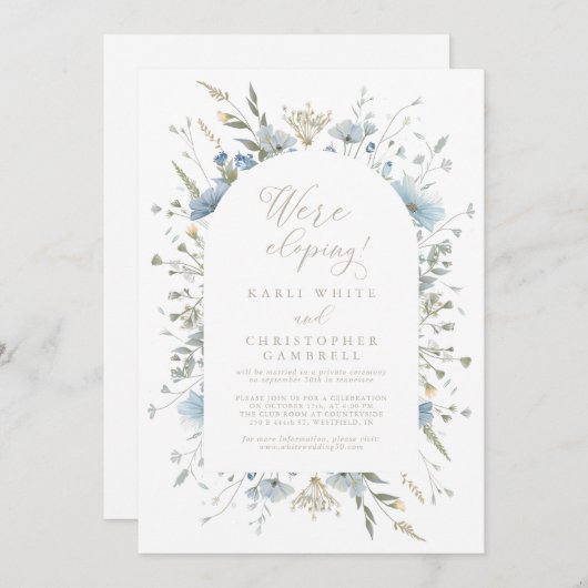 Delicate Blue Wildflowers Elopement Reception 招待状 (正面/裏面)