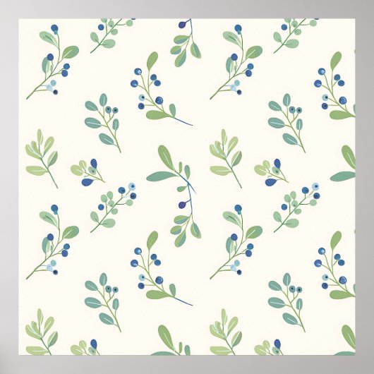 Delicate Blueberry Eucalyptus Pattern ポスター (正面)