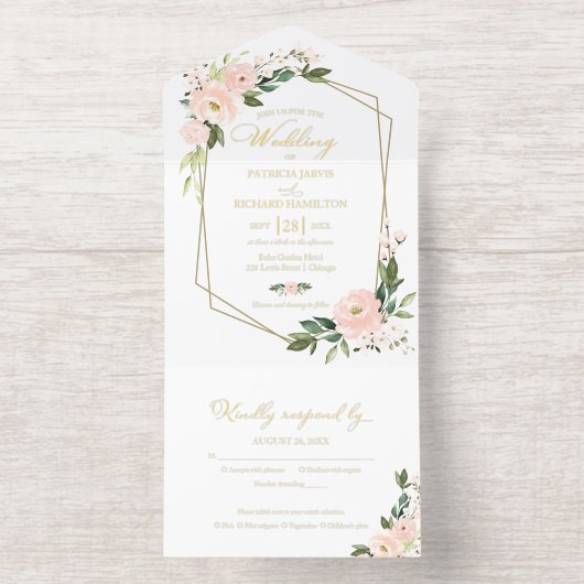 Delicate Blush  Floral Geometric Wedding  オールインワン招待状 (内側)