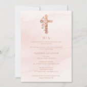 Delicate Blush Glitter Christian Cross Wedding 招待状 (正面)