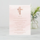 Delicate Blush Glitter Christian Cross Wedding 招待状 (スタンド正面)