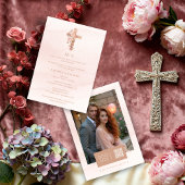 Delicate Blush Glitter Christian Cross Wedding 招待状