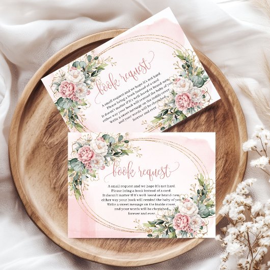 Delicate Blush Pink Floral Gold Baby Book Card エンクロージャーカード