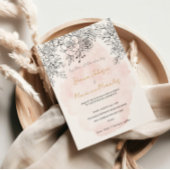 Delicate Blush Wash with Modern Black Botanical 招待状