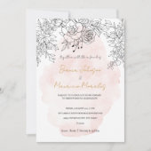 Delicate Blush Wash with Modern Black Botanical  招待状 (正面)