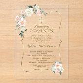 Delicate Blush White Flowers First Holy Communion アクリル招待状 (正面)