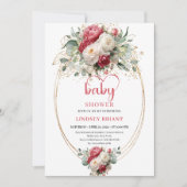 Delicate Bohemian Crimson Red White Gold Baby Show 招待状 (正面)