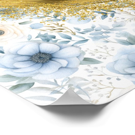 Delicate Bohemian Dusty Blue Gold Wedding Custom  ポスター (角)