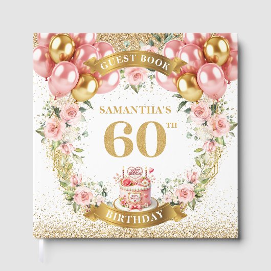 Delicate Boho 60th Birthday Guest Book Petal Glow ゲストブック (正面)