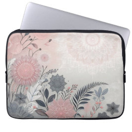 Delicate Boho Lace Pink Grey Laptop Tablet Sleeve ラップトップスリーブ
