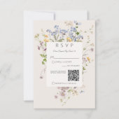 Delicate Boho Wildflowers Cream QR Code Wedding 出欠カード (正面)