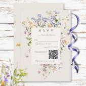 Delicate Boho Wildflowers Cream QR Code Wedding 出欠カード