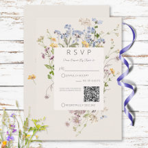 Delicate Boho Wildflowers Cream QR Code Wedding