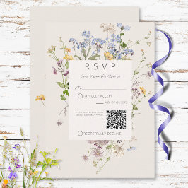 Delicate Boho Wildflowers Cream QR Code Wedding 出欠カード
