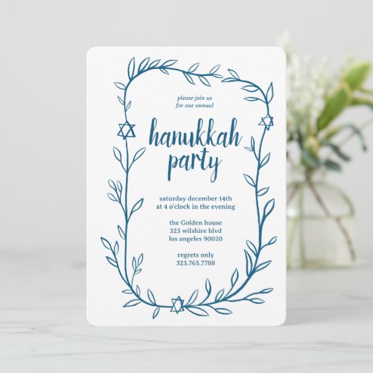 Delicate Botanical Hanukkah Party Star of David 招待状 (スタンド正面)