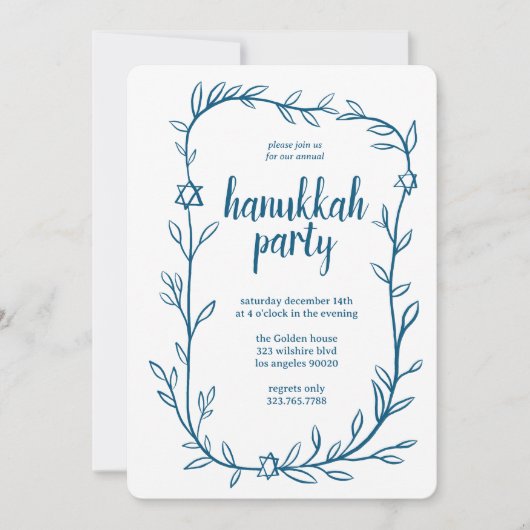 Delicate Botanical Hanukkah Party Star of David 招待状 (正面)