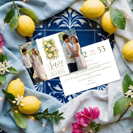 Delicate Botanical Lemon Floral 2-Photo Wedding セーブザデート