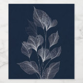 Delicate Botanical Line Art on Deep Navy ワインラベル (シングルラベル)
