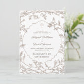 Delicate Brown Foliage Frame Catholic Wedding 招待状 (スタンド正面)