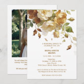 Delicate Brown & Marfil Botanical Floral Funeral 招待状 (正面/裏面)