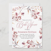 Delicate Burgundy Buds Wreath Bridal Shower | 招待状 (正面)
