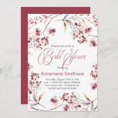 Delicate Burgundy Buds Wreath Bridal Shower | 招待状 (正面/裏面)