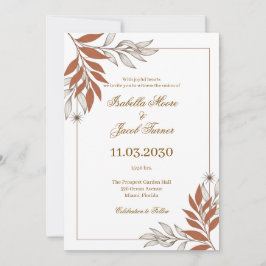 Delicate Burnt Orange Botanical Line Art Wedding 招待状