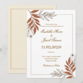 Delicate Burnt Orange Botanical Line Art Wedding 招待状 (正面/裏面)