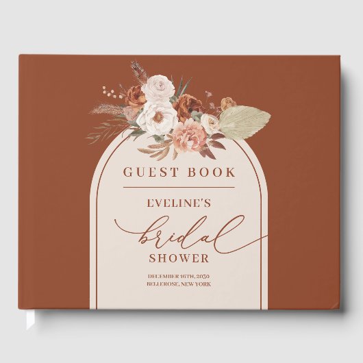 Delicate burnt orange pampas boho guest book ゲストブック (正面)