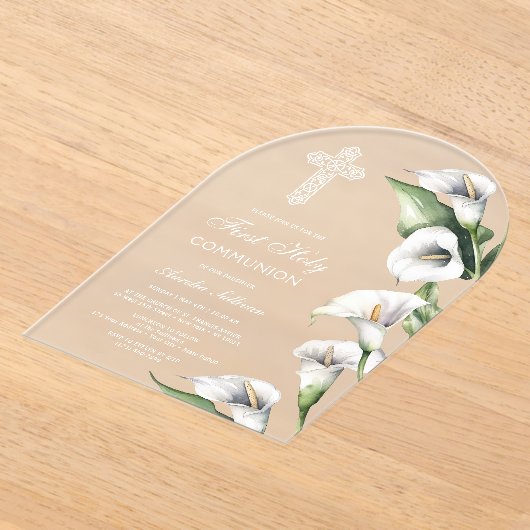 Delicate Calla Lilies Arch First Communion アクリル招待状 (レイダウン)
