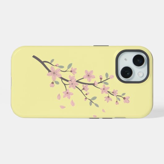 Delicate Cherry Blossom Branch Illustration iPhone 15ケース (裏面横)