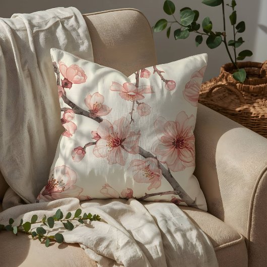 Delicate Cherry Blossom Seamless Floral  クッション