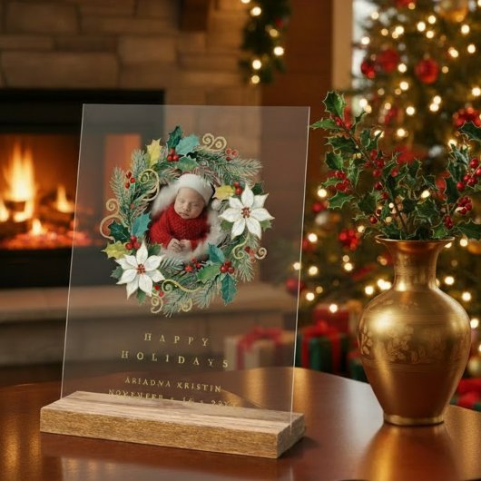 Delicate Classy First Christmas Wreath Baby Photo アクリルサイン